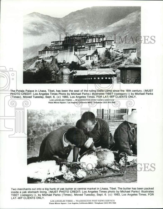 1983 Press Photo Potala Palace & Merchants in Lhasa, Tibet- Historic Images