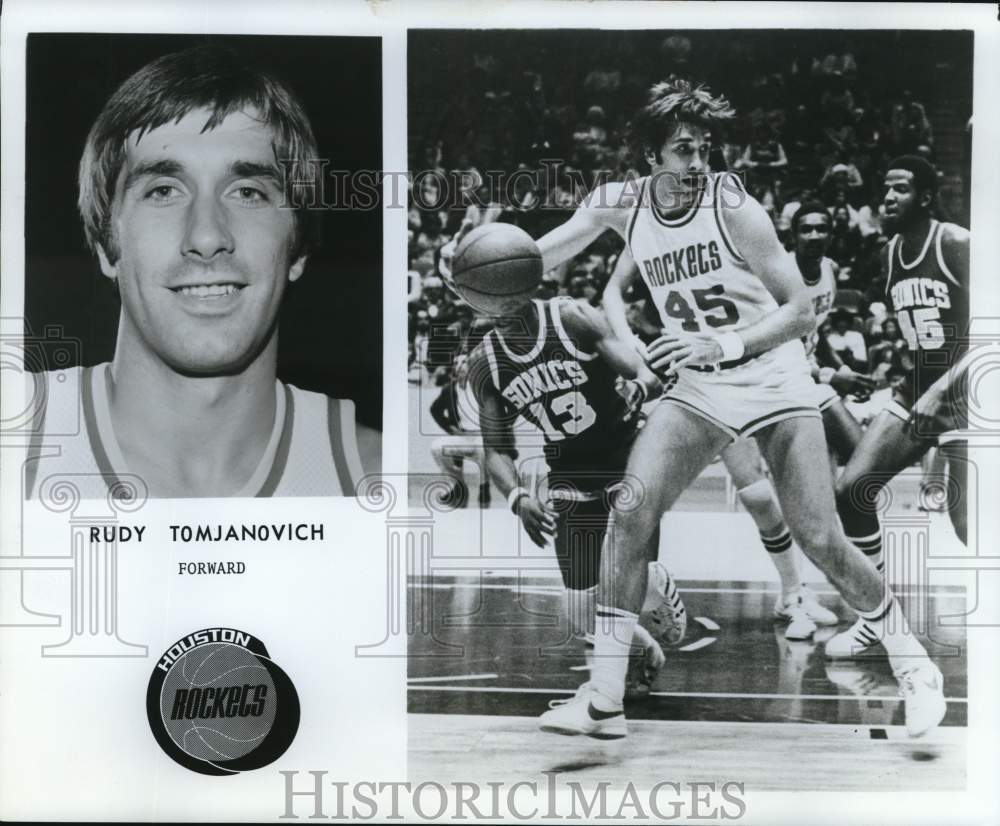 1977 Press Photo Houston Rockets basketball forward Rudy Tomjanovich during game- Historic Images