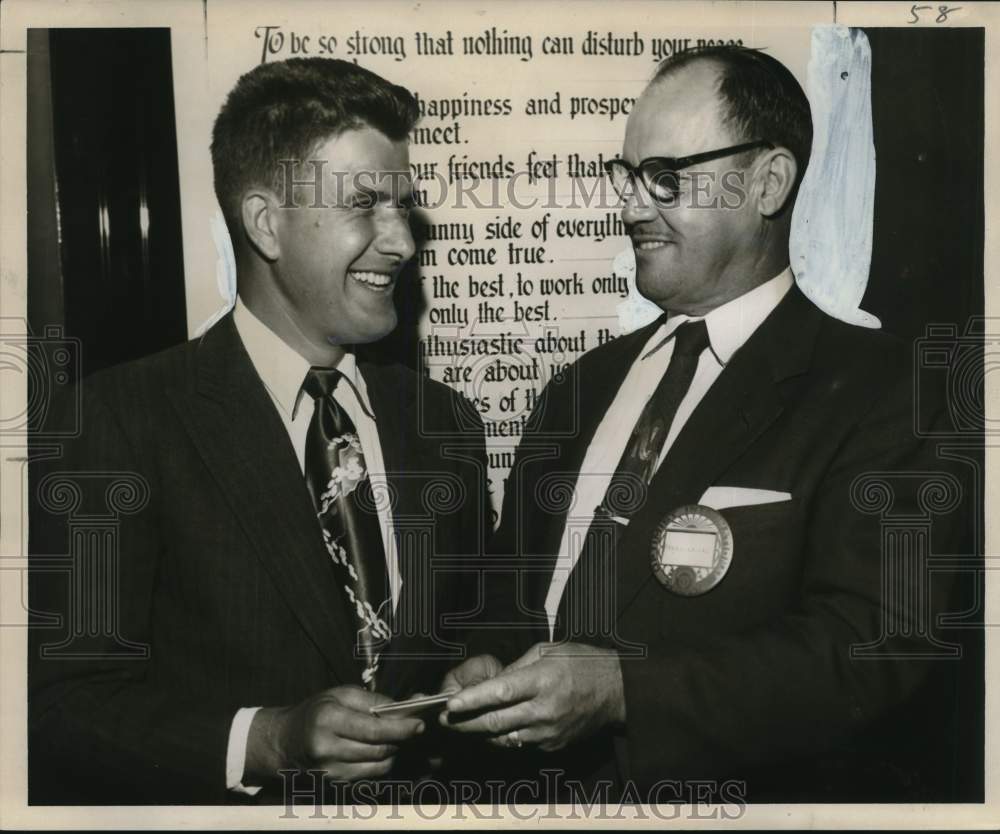 1955 Press Photo Albert Trochesset, Jr. Wins Optimist Club Savings Bond Award