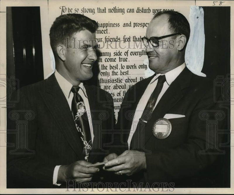 Load image into Gallery viewer, 1955 Press Photo Albert Trochesset, Jr. Wins Optimist Club Savings Bond Award
