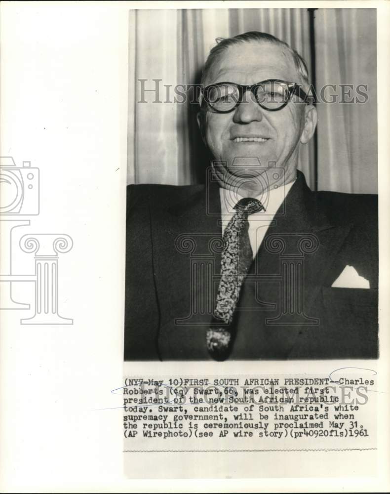 1961 Press Photo Charles Roberts Swart, president of South African republic- Historic Images