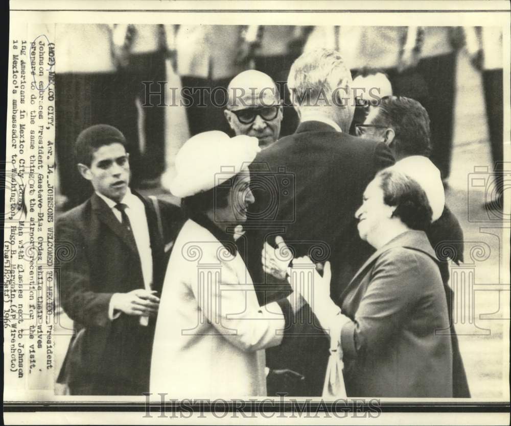 1966 Press Photo President Johnson &amp; First Lady Greeted by Gustavo Diaz Ordaz- Historic Images