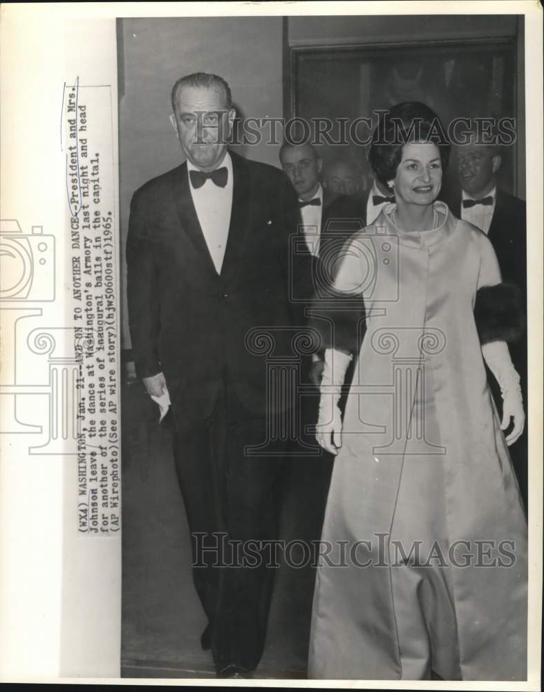 1965 Press Photo President &amp; Mrs. Johnson leave dance at Washington&#39;s Armory- Historic Images