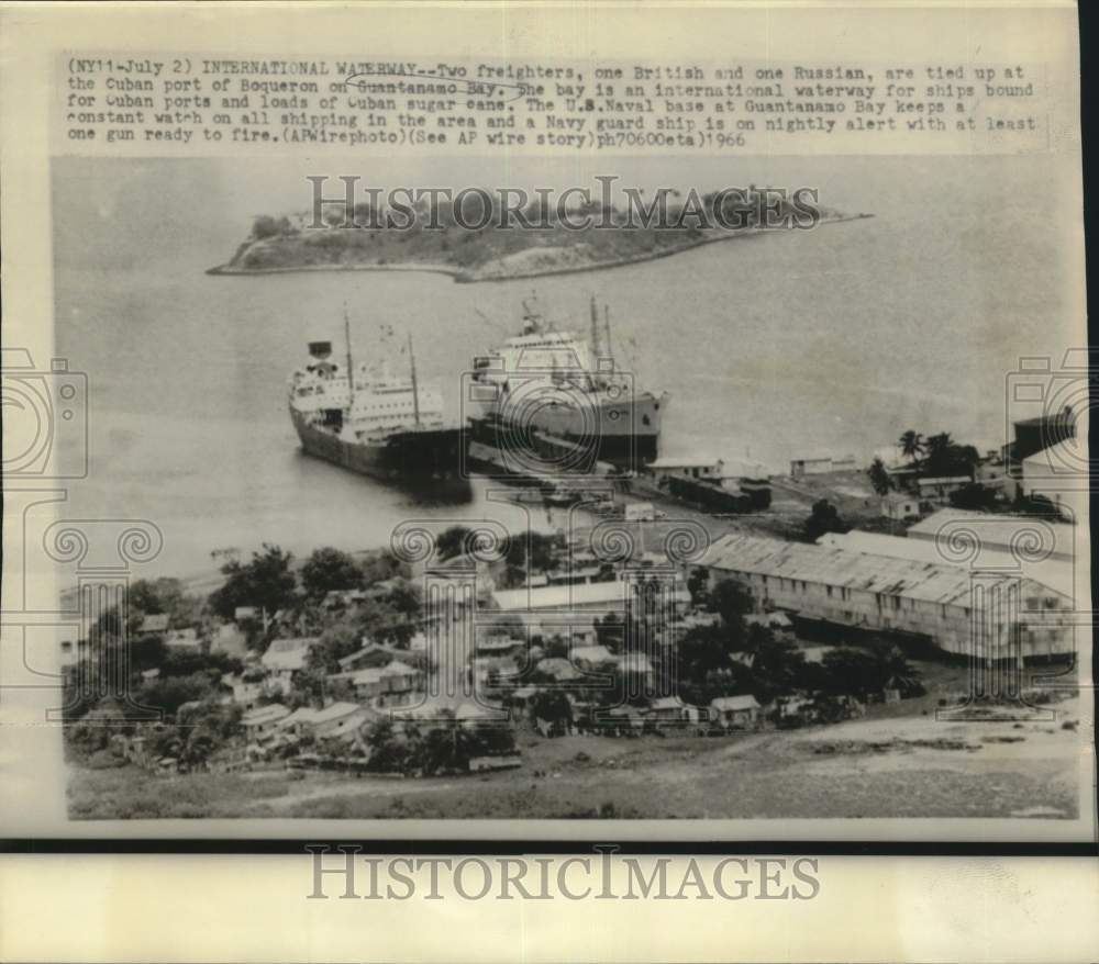 1966 Press Photo Freighters tied on the Cuban port of Boqueron on Guantanamo Bay