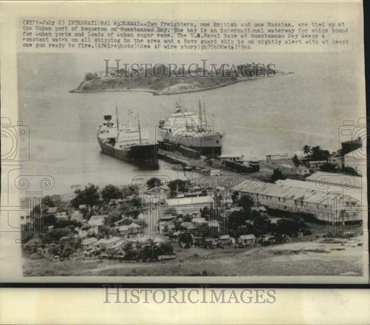 1966 Press Photo Freighters tied on the Cuban port of Boqueron on Guantanamo Bay