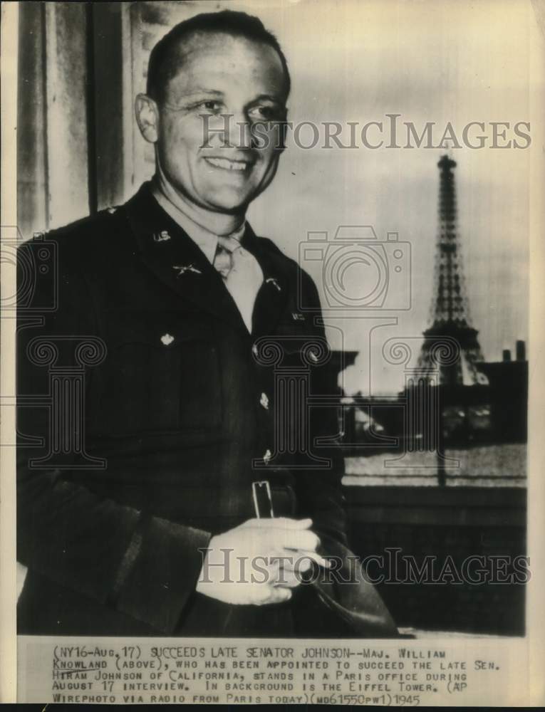 1945 Press Photo Major William Knowland during interview in a Paris office- Historic Images