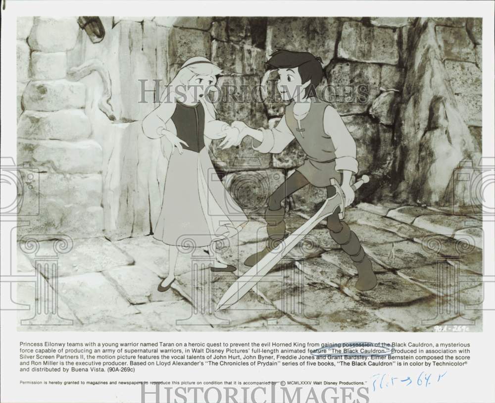 1985 Press Photo Princess Eilonwy and warrior Taran in Disney&#39;s &quot;Black Cauldron&quot;- Historic Images