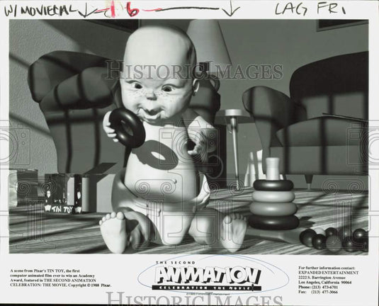 1988 Press Photo Scene from Pixar's "Tin Toy," 1st CG movie to win Academy Award- Historic Images