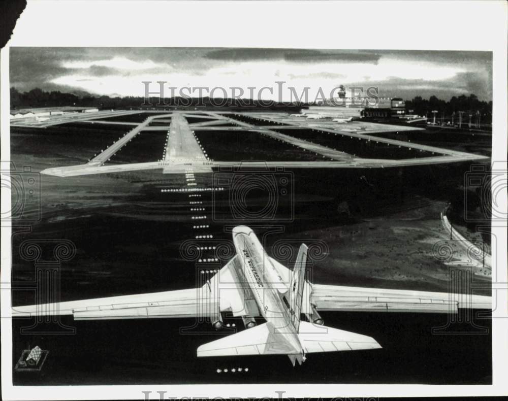 1964 Press Photo Drawing of planned Boeing plane model with variable-sweep wings- Historic Images