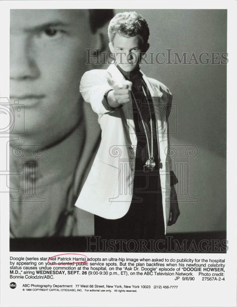 1990 Press Photo Neil Patrick Harris on &quot;Doogie Howser, M.D. - Ask Dr. Doogie&quot;- Historic Images