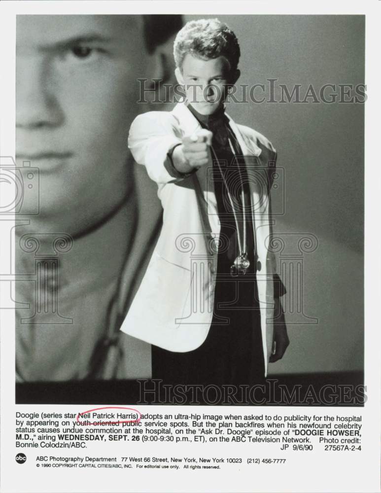 1990 Press Photo Neil Patrick Harris on "Doogie Howser, M.D. - Ask Dr. Doogie"- Historic Images