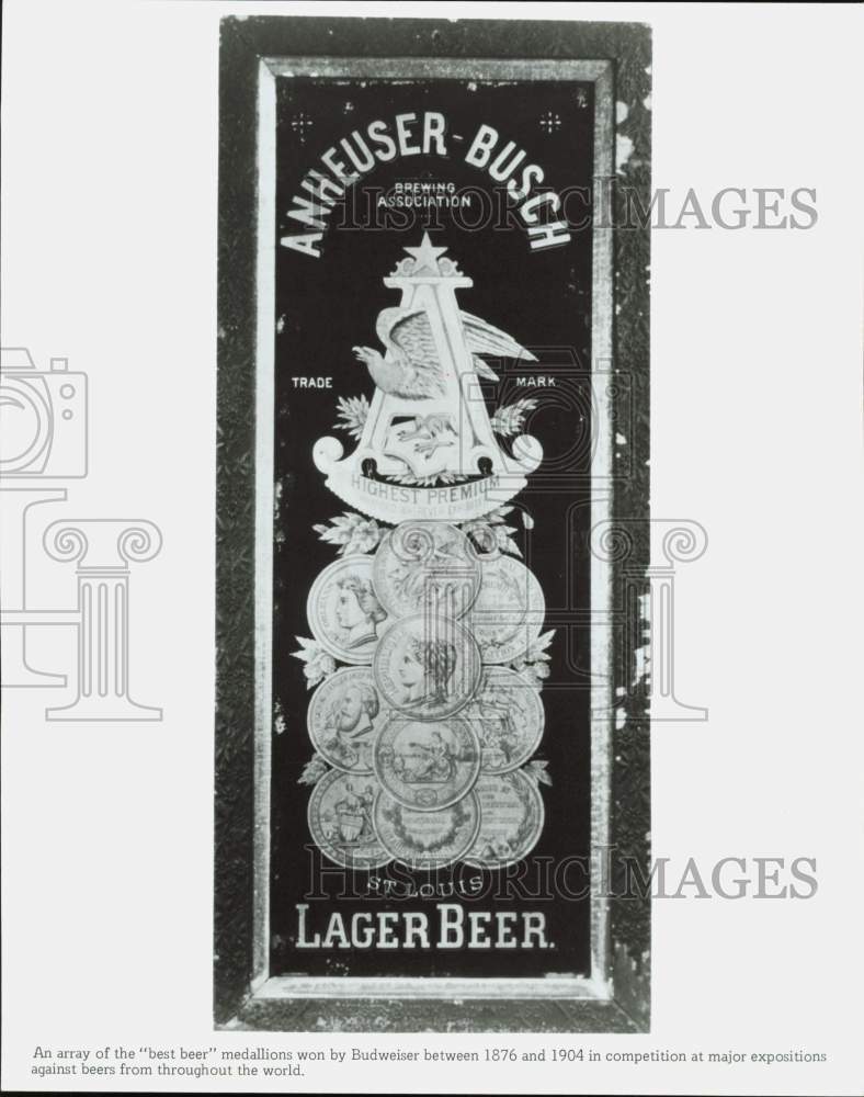 1976 Press Photo &quot;Best beer&quot; medallions won by Budweiser between 1876 and 1904- Historic Images