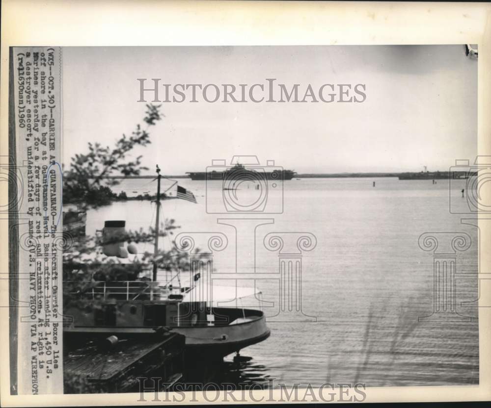 1960 Press Photo The Aircraft Carrier Boxer in the bay at Guantanamo Naval Base- Historic Images