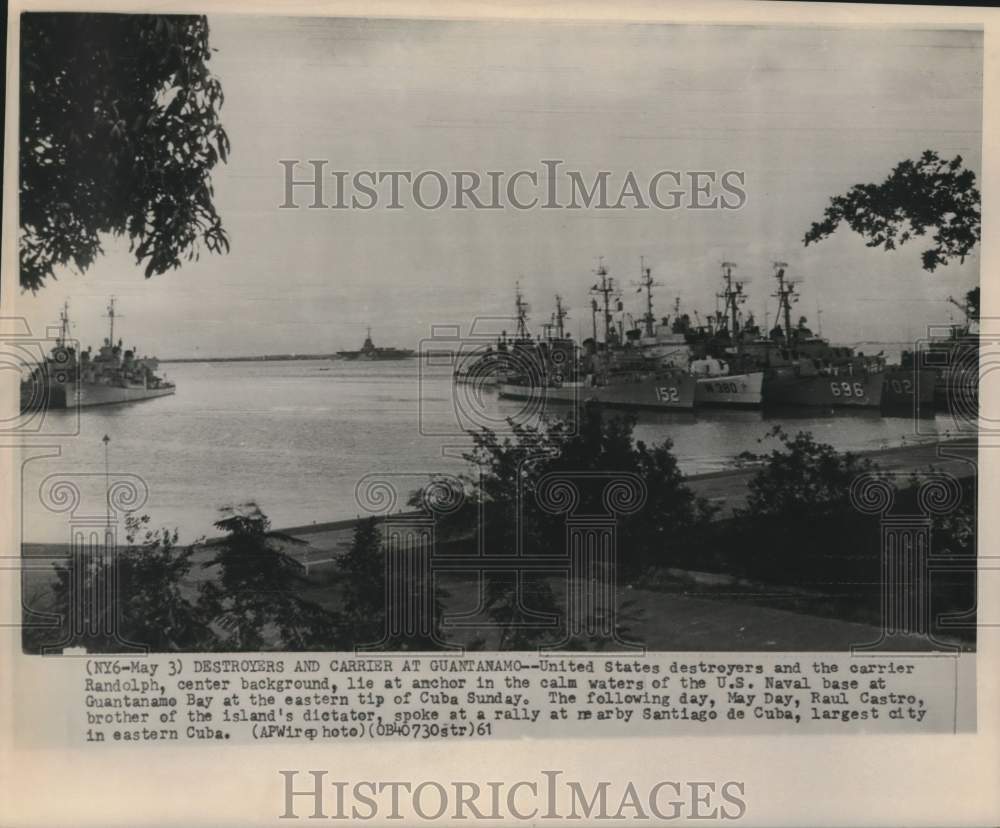 1961 Press Photo United States destroyers anchored at Naval base in Guantanamo