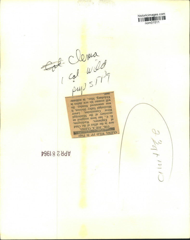 1964 Press Photo Colonel Joe A. Clema, Chief of Engineers, Washington, D.C.