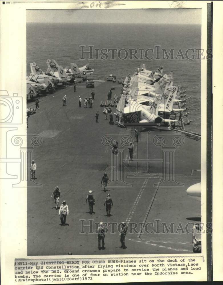 1972 Press Photo Planes sit on Deck of USS Constellation, Aircraft Carrier- Historic Images