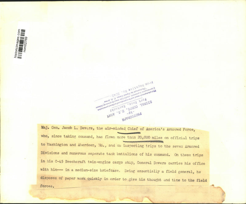 Load image into Gallery viewer, Press Photo Major General Jacob L. Devers, Chief of America's Armored Force
