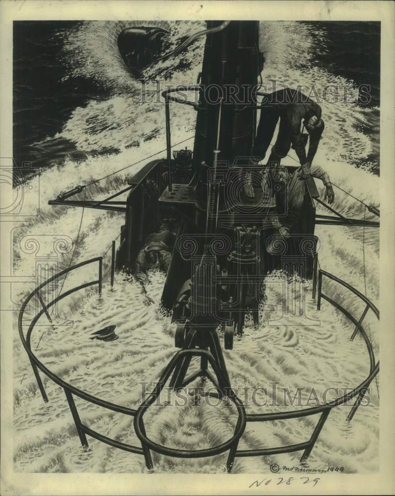 Load image into Gallery viewer, 1951 Press Photo Commander Howard Gilmore leaves topside on a submarine
