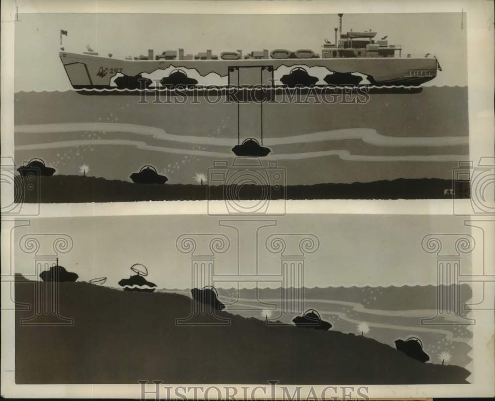 1950 Press Photo Mechanix Illustrated Magazine Illustration of Amphibious Tank