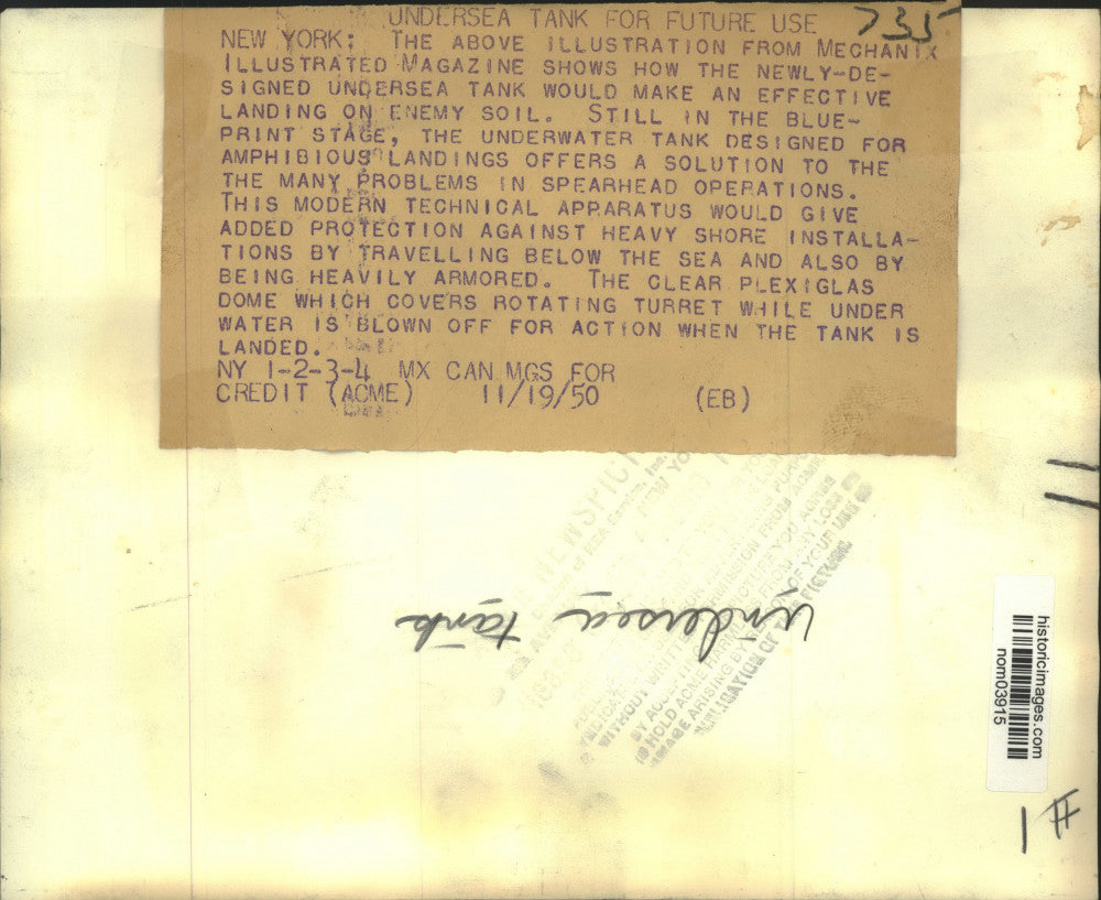 1950 Press Photo Mechanix Illustrated Magazine Illustration of Amphibious Tank