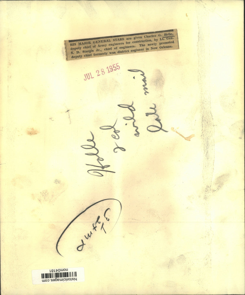 1955 Press Photo Charles G. Holle Receives Major General Stars from S.D. Sturgis