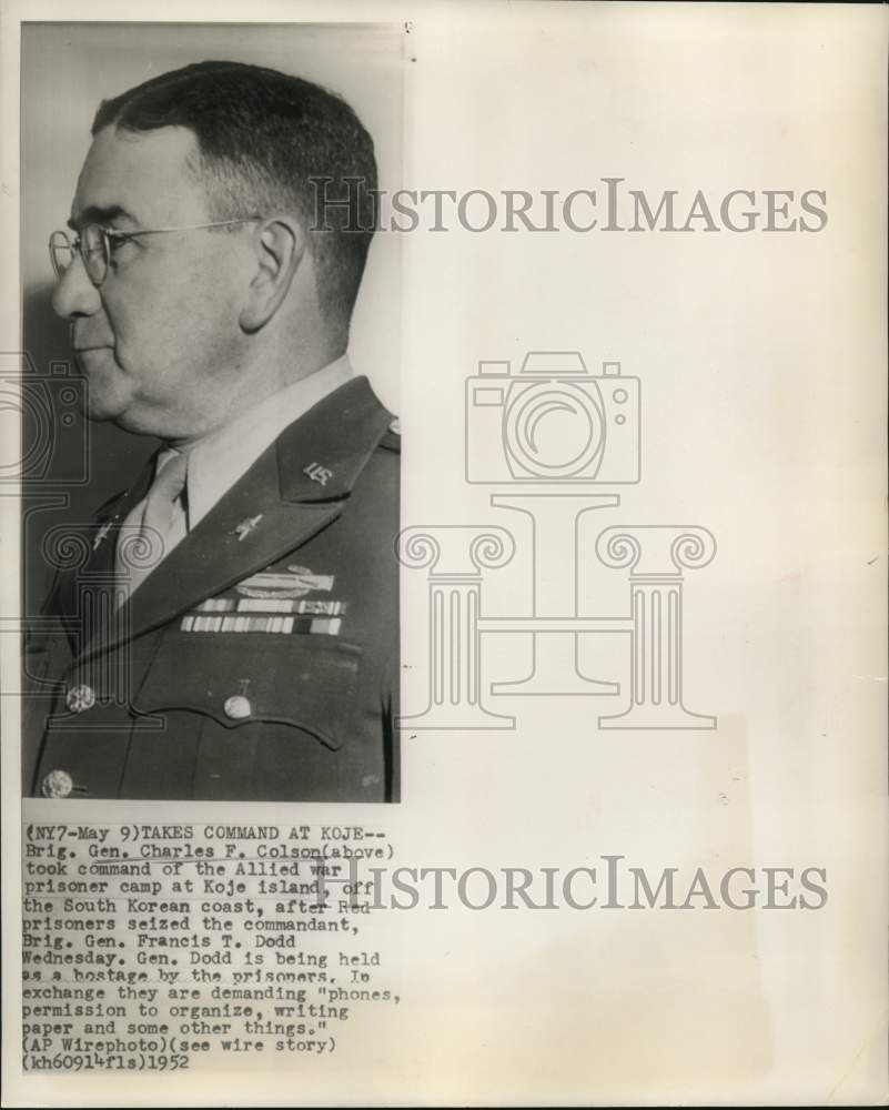 1952 Press Photo Brigadier General Charles Colson took command of Koje POW camp