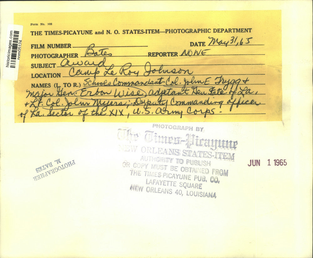 1965 Press Photo Colonel John Myers with Men at Camp Le Roy Johnson Ceremony