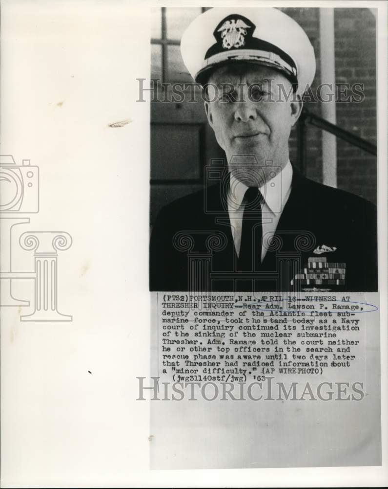 1963 Press Photo Rear Admiral Lawson Ramage of Atlantic fleet submarine force- Historic Images