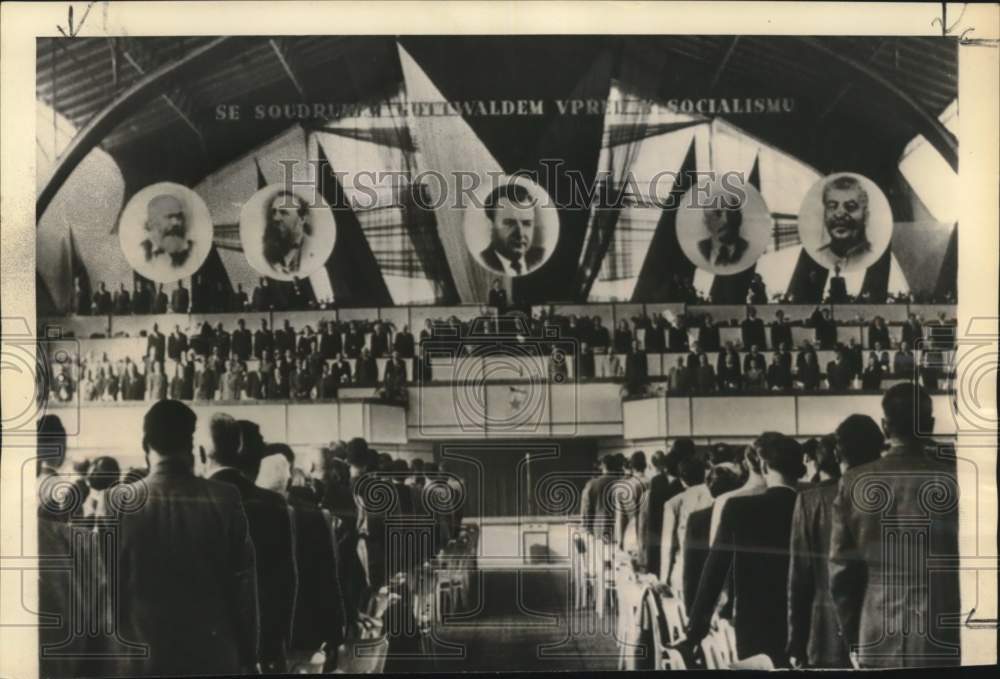 1949 Press Photo 9th Czech Party Congress under Communist Leader Posters, Prague- Historic Images