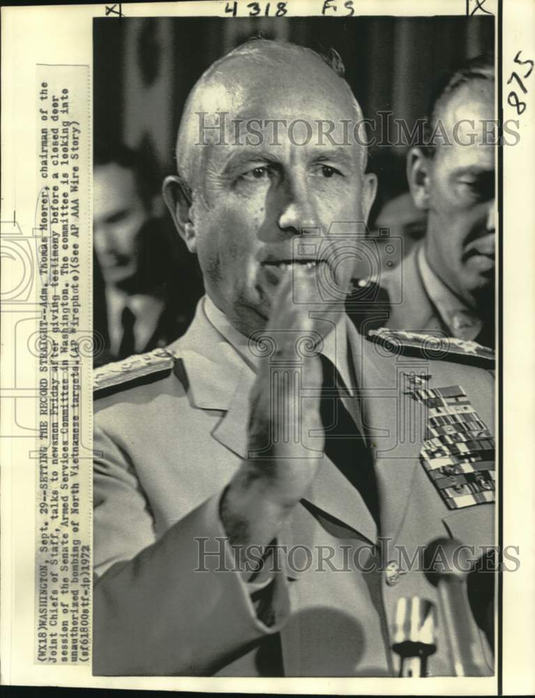 1972 Press Photo Admiral Thomas Moorer, Chairman of Joint Chiefs of Staff