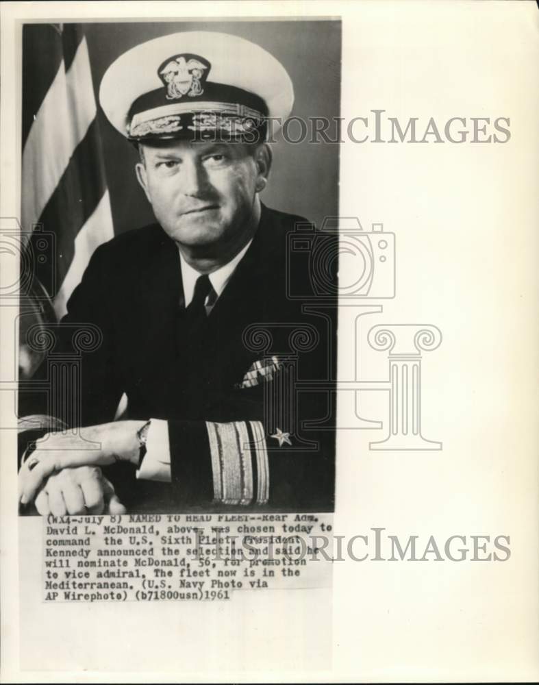 1961 Press Photo Rear Admiral David L. McDonald, Sixth Fleet Commander- Historic Images