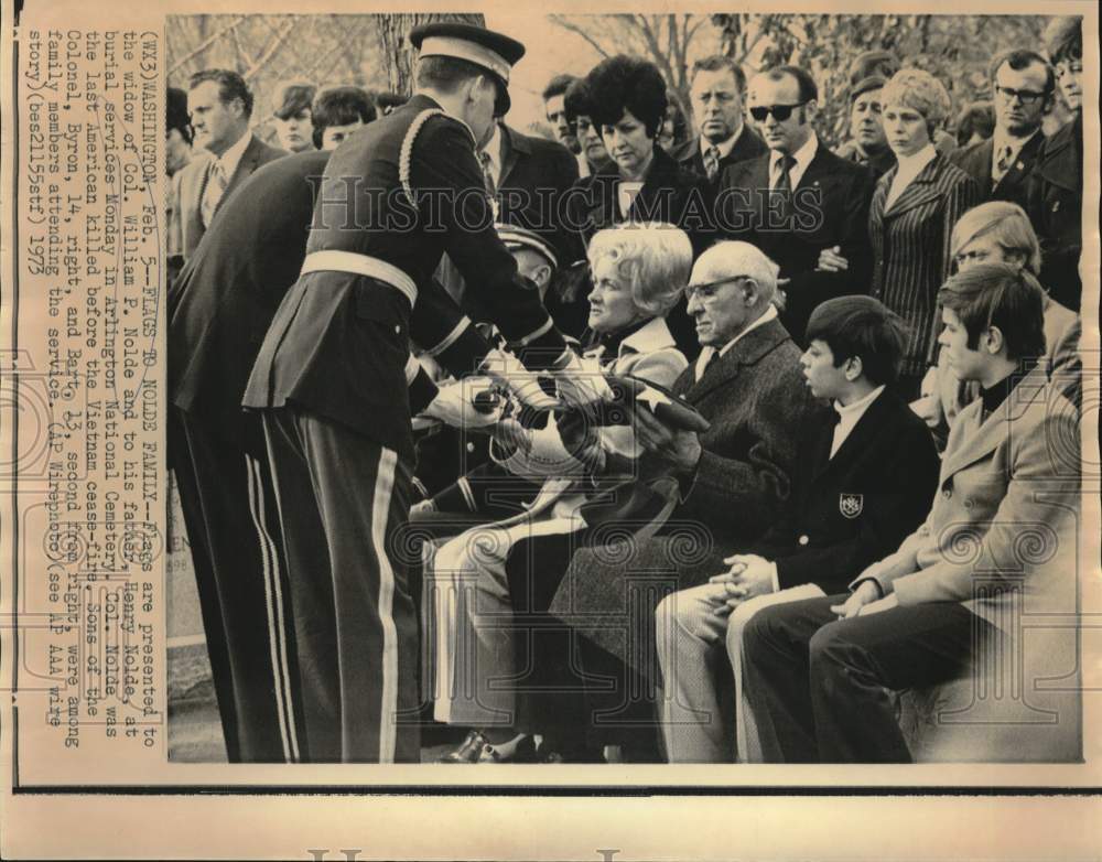 1973 Press Photo Flag Presentation at Funeral of Colonel William P. Nolde