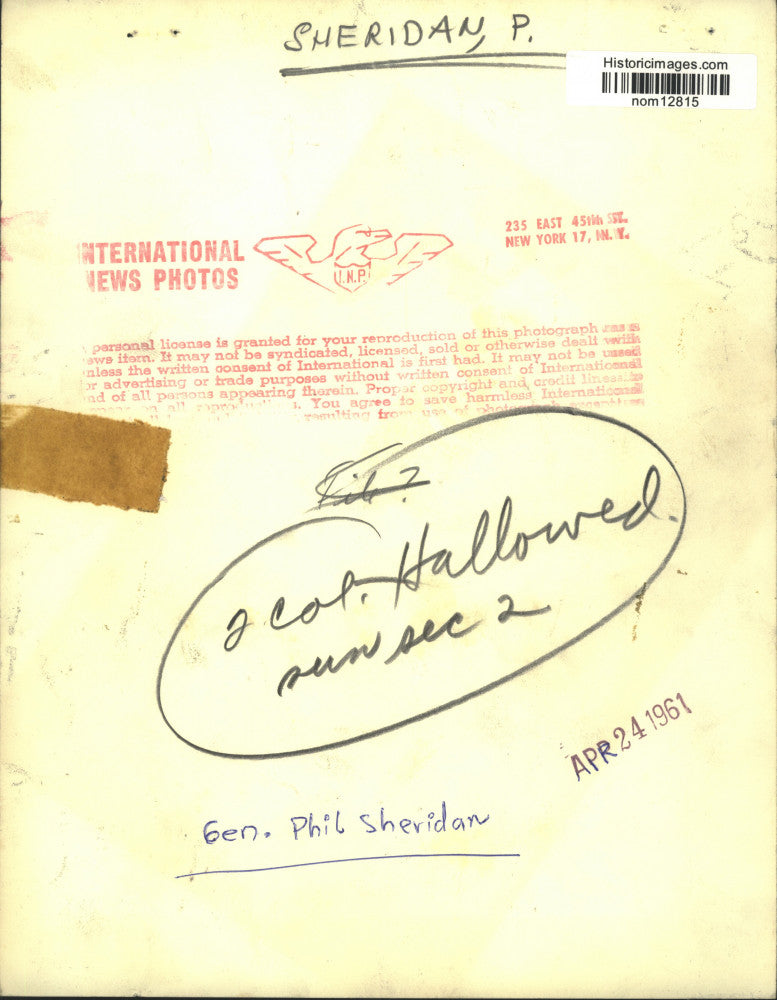1961 Press Photo Union Civil War General Phil Sheridan - nom12815