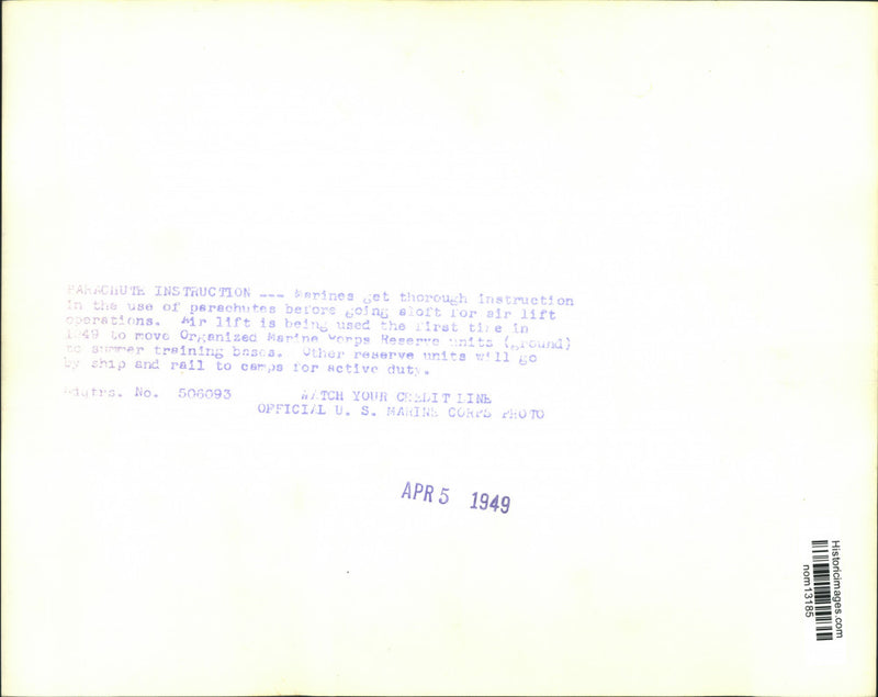 Load image into Gallery viewer, 1949 Press Photo Marines Instructed in Parachuting Prior to Air Lift Operations
