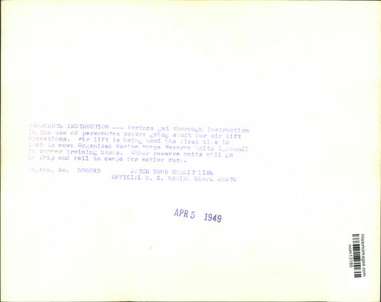 1949 Press Photo Marines Instructed in Parachuting Prior to Air Lift Operations