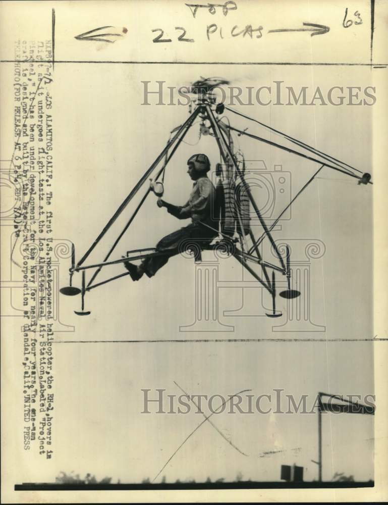 1954 Press Photo Rocket-Powered Helicopter RH1 in Flight Test, California- Historic Images