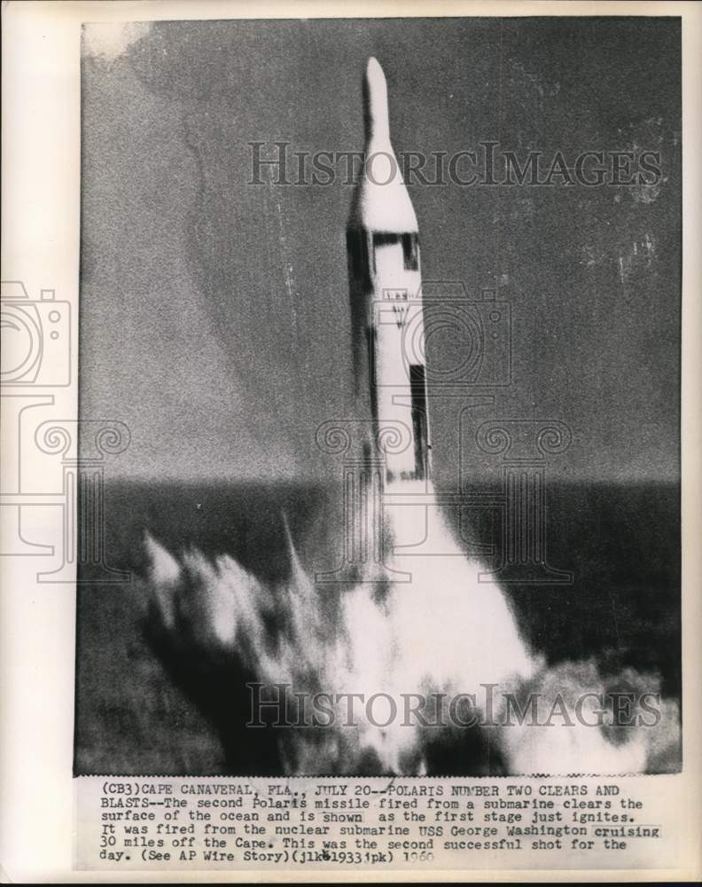 1960 Press Photo Polaris Missile Fired from USS George Washington off Florida