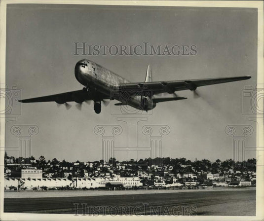 Press Photo Convair XC-99 military transport plane takes off at Lindbergh Field