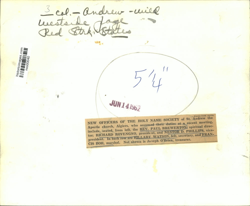 1962 Press Photo Officers of Holy Name Society of St. Andrew the Apostle Church