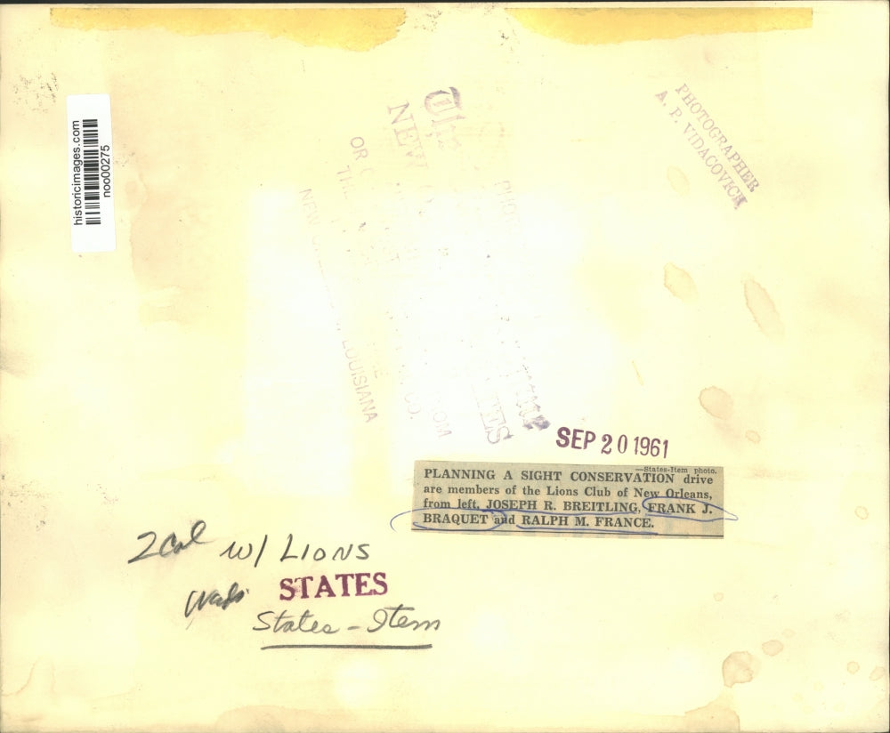 1961 Press Photo Lions Club of New Orleans planning a sight conservation drive