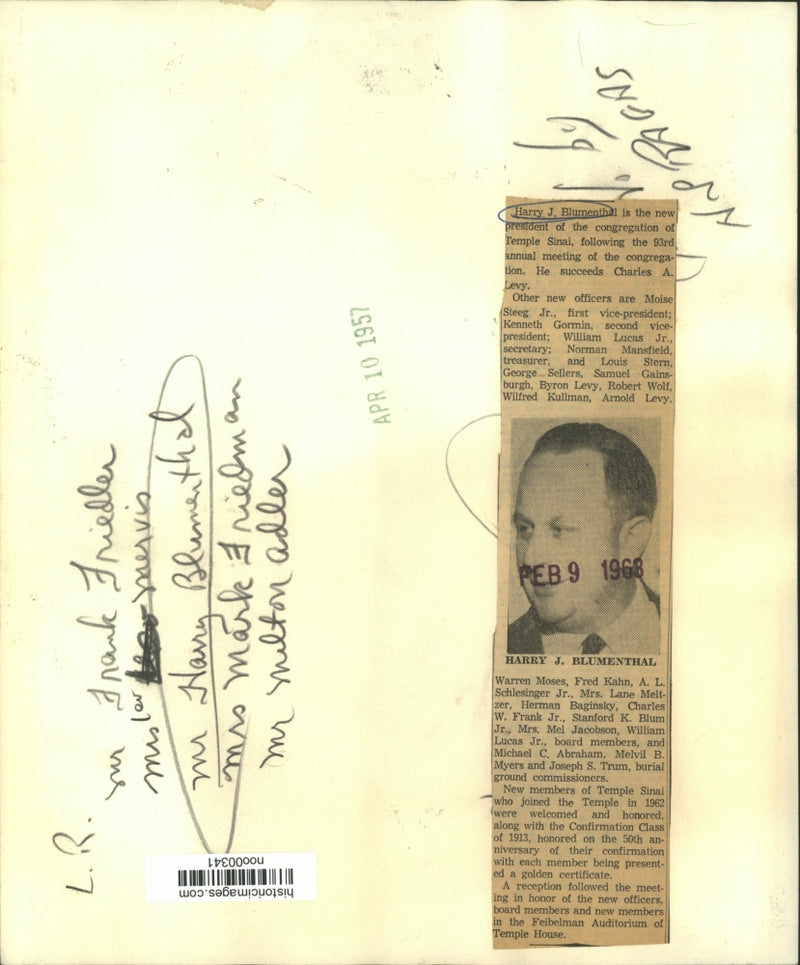 Load image into Gallery viewer, 1957 Press Photo Harry Blumenthal and Others of Temple Sinai - noo00341
