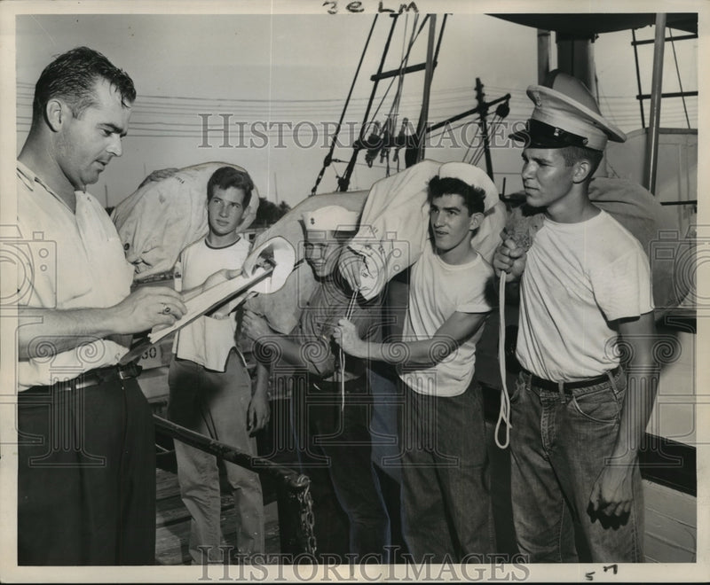 Load image into Gallery viewer, 1960 Press Photo Sea Scouts board the "Sea Explorer" in preperation for a voyage

