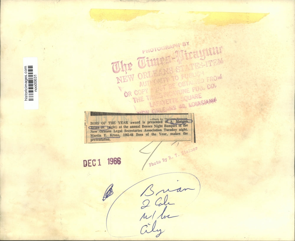 1966 Press Photo Boss night banquet of the New Orleans Legal Secretaries Assoc.