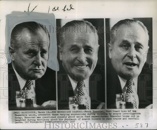 1957 Press Photo West Coast boss of the Teamsters union, Frank Brewster