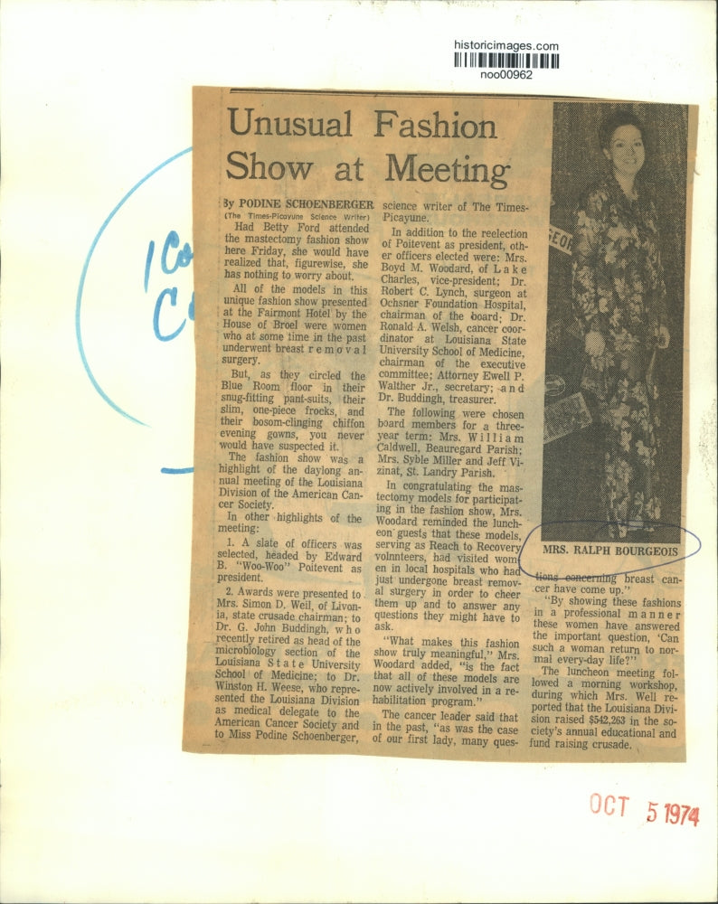 1974 Press Photo Mrs. Ralph Bourgeois &amp; Other in Fashion Show - noo00962