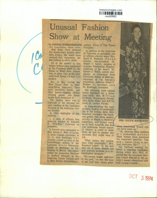 1974 Press Photo Mrs. Ralph Bourgeois & Other in Fashion Show - noo00962
