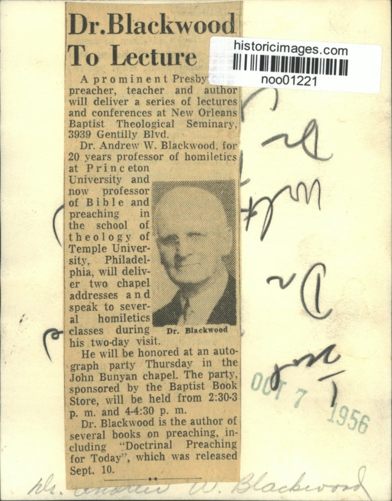 1956 Press Photo Dr. Andrew W. Blackwood, professor at Princeton University