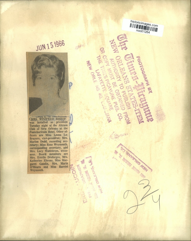 1966 Press Photo Mrs. Winifred Bishop, president Altrusa Club of New Orleans