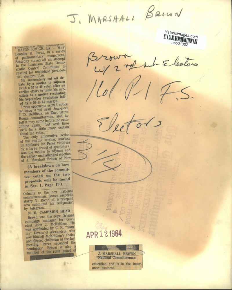 1964 Press Photo J. Marshall Brown, Louisiana Democratic Central Committee