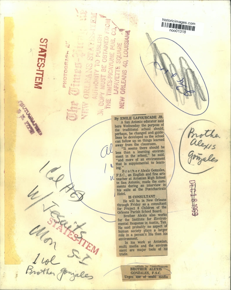 1969 Press Photo Brother Alexis Gonzales, teacher at Antonian High School